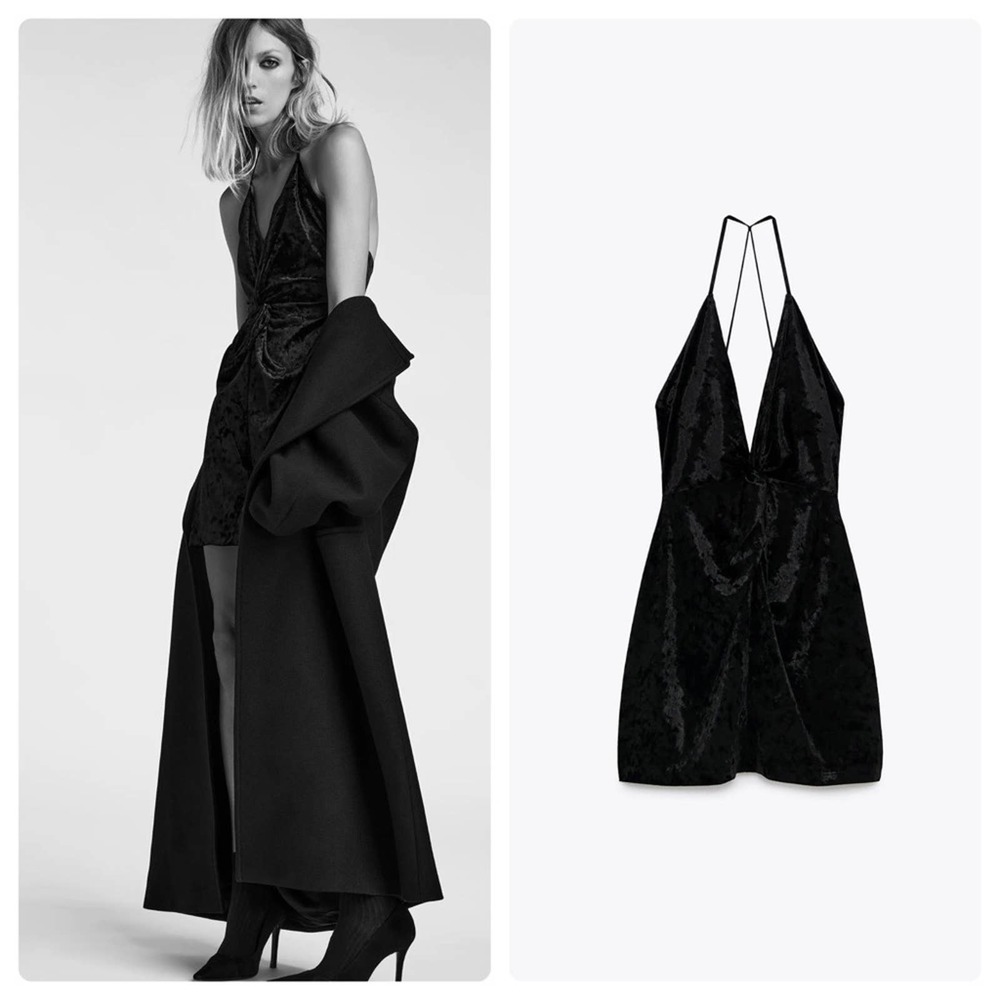 Zara Velvet Mini Dress Black XS NWT